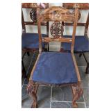 LL - Set of 5 Vintage Wood Dining Chairs with Inlaid Marquetry - Elephant Sedan Chair Motif