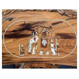 LL - Set of 5 Vintage Wood Dining Chairs with Inlaid Marquetry - Elephant Sedan Chair Motif