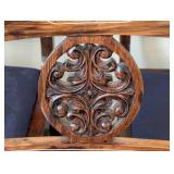 LL - Set of 5 Vintage Wood Dining Chairs with Inlaid Marquetry - Elephant Sedan Chair Motif
