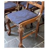 LL - Set of 5 Vintage Wood Dining Chairs with Inlaid Marquetry - Elephant Sedan Chair Motif