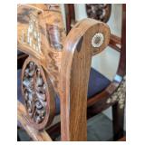 LL - Set of 5 Vintage Wood Dining Chairs with Inlaid Marquetry - Elephant Sedan Chair Motif
