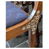 LL - Set of 5 Vintage Wood Dining Chairs with Inlaid Marquetry - Elephant Sedan Chair Motif