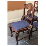 LL - Set of 5 Vintage Wood Dining Chairs with Inlaid Marquetry - Elephant Sedan Chair Motif