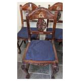 LL - Set of 5 Vintage Wood Dining Chairs with Inlaid Marquetry - Elephant Sedan Chair Motif