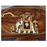 LL - Set of 5 Vintage Wood Dining Chairs with Inlaid Marquetry - Elephant Sedan Chair Motif