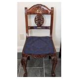 LL - Set of 5 Vintage Wood Dining Chairs with Inlaid Marquetry - Elephant Sedan Chair Motif
