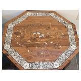 LL - Pair of Vintage Indian Inlaid Wood Side Tables - Octagonal Tops