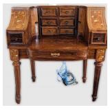 ML - Vintage Carlton Style Inlaid Desk - Floral Panel Sides