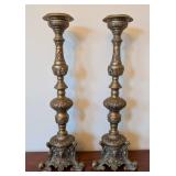 ML - Castilian Brass Pillar Candle Holders - Pair, Made in India