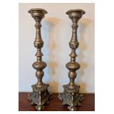 ML - Castilian Brass Pillar Candle Holders - Pair, Made in India
