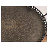 ML - Theodore Alexander Style Butler's Tray Table - Two Removable Trays, Engraved