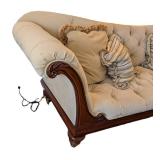 ML - Vintage Tufted Sofa with Carved Wood Arms