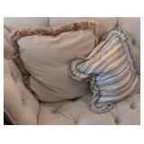ML - Vintage Tufted Sofa with Carved Wood Arms