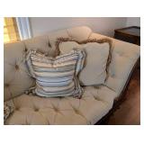 ML - Vintage Tufted Sofa with Carved Wood Arms