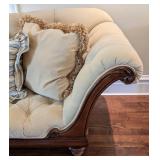 ML - Vintage Tufted Sofa with Carved Wood Arms