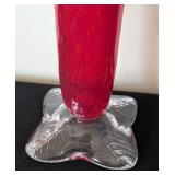 ML - Signed Art Glass Vases Pair - Red and Blue Crackle Glass