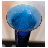 ML - Signed Art Glass Vases Pair - Red and Blue Crackle Glass