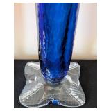 ML - Signed Art Glass Vases Pair - Red and Blue Crackle Glass