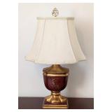 LL - Table Lamp - Vintage Filigree Finial, Gold Tone Base with Scrollwork Vase