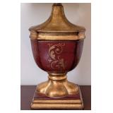 LL - Table Lamp - Vintage Filigree Finial, Gold Tone Base with Scrollwork Vase