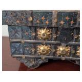 LL - Pitara Indian Wood Chest with Iron Straps and Brass Accents - Vintage