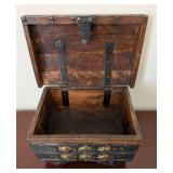 LL - Pitara Indian Wood Chest with Iron Straps and Brass Accents - Vintage