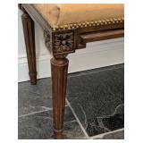 LL - Vintage Needlepoint Top Wood Bench, Carved Frame