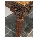 LL - Vintage Needlepoint Top Wood Bench, Carved Frame