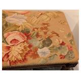 LL - Vintage Needlepoint Top Wood Bench, Carved Frame