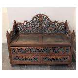LL - Vintage Southeast Asian Carved Wood Storage Bench