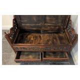 LL - Vintage Southeast Asian Carved Wood Storage Bench