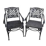 P - Pair of Cast Iron Patio Chairs - Ornate Lattice Back, Black Outdoor