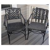 P - Pair of Cast Iron Patio Chairs - Ornate Lattice Back, Black Outdoor