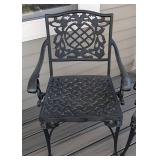 P - Pair of Cast Iron Patio Chairs - Ornate Lattice Back, Black Outdoor