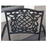 P - Pair of Cast Iron Patio Chairs - Ornate Lattice Back, Black Outdoor