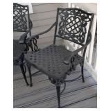 P - Pair of Cast Iron Patio Chairs - Ornate Lattice Back, Black Outdoor