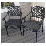 P - Pair of Cast Iron Patio Chairs - Ornate Lattice Back, Black Outdoor