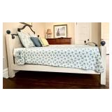 UBR1 - Queen Bed Frame Crackle Finish Blue Accents - Bedding Included