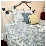 UBR1 - Queen Bed Frame Crackle Finish Blue Accents - Bedding Included