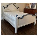 UBR1 - Queen Bed Frame Crackle Finish Blue Accents - Bedding Included