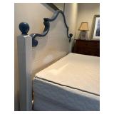 UBR1 - Queen Bed Frame Crackle Finish Blue Accents - Bedding Included