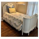 UBR2 - White French Style Twin Bed with Arched Footboard - Includes Bedding
