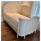 UBR2 - White French Style Twin Bed with Arched Footboard - Includes Bedding
