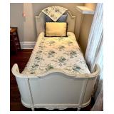 UBR2 - White French Style Twin Bed with Arched Footboard - Includes Bedding