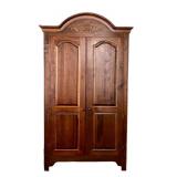 UBR2 - Armoire Wardrobe with Carved Crest - Vintage Wood Cabinet