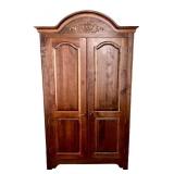 UBR2 - Armoire Wardrobe with Carved Crest - Vintage Wood Cabinet