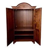 UBR2 - Armoire Wardrobe with Carved Crest - Vintage Wood Cabinet