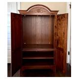 UBR2 - Armoire Wardrobe with Carved Crest - Vintage Wood Cabinet