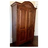 UBR2 - Armoire Wardrobe with Carved Crest - Vintage Wood Cabinet