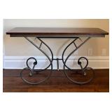 UP3 - Iron Scroll Console Table - Wood Top, Metal Base